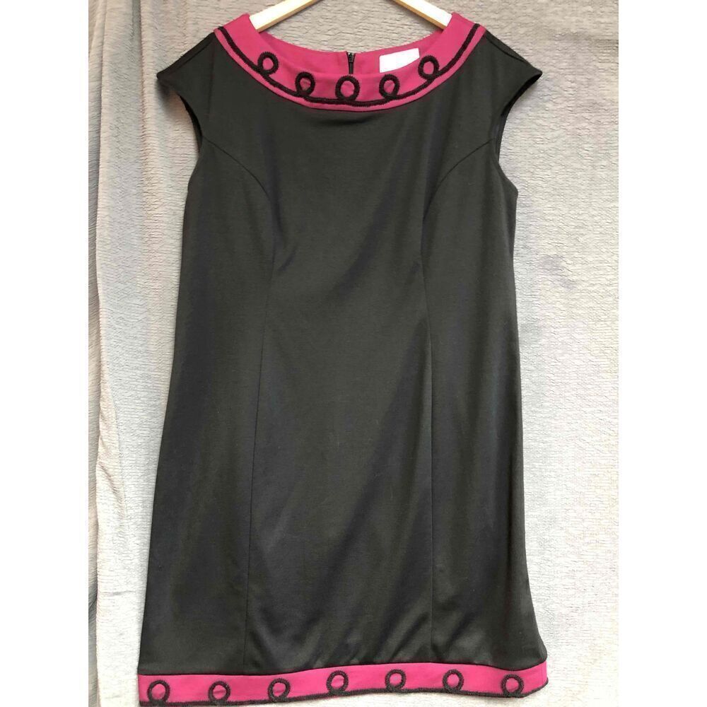 Ronnie Nicole Black Magenta Contrast Trim Shift Dress Womens Size 18